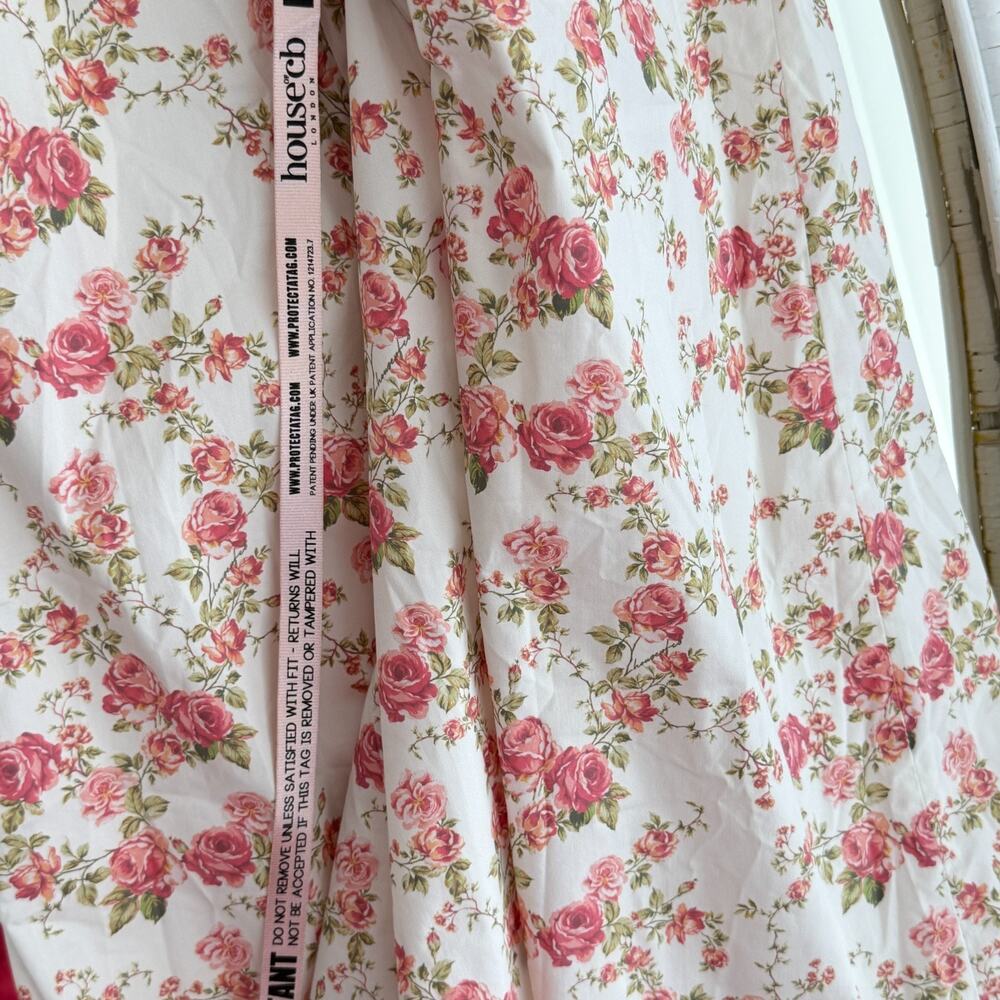 House of CB Tallulah Dress XS Floral Puff Sleeve Rose Print Coquette Romantic - Picture 7 of 13